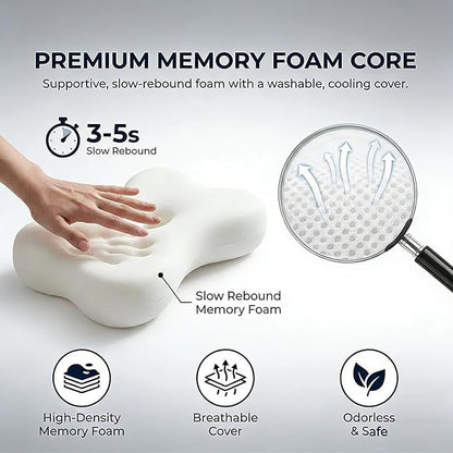Sleep Cloud Pillow, Ergonomic Memory Foam Pillows, Adjustable Cervical Neck Support Pillow, Breathable Cooling Cover for Side Back Stomach Sleepers (Navy Blue)