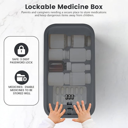 Small Lock Box,Lockable Storage Box with Combination Code for Medication Safe, Medicine Lock Box for Pills/First Aid Kits/Food/Snack Phone Jail,Locked Container for Home/Fridge/Office/School(Grey)