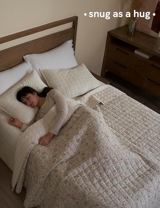 YnM 15lbs Weighted Blanket for Adults, Linen Heavy Bed Throw Blanket with Cooling Glass Beads for All Season Use, Ideal for ~140lbs (60x80 Inches, Queen, Botanical)