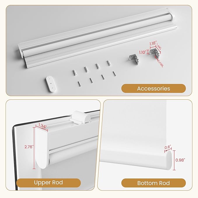 Grandekor Motorized Roller Shade with Remote Control,Motorized Blinds 100% Blackout Electric Shades, Cordless Window Blinds Shades for Bedroom Living Room Office,White,W39 xH72