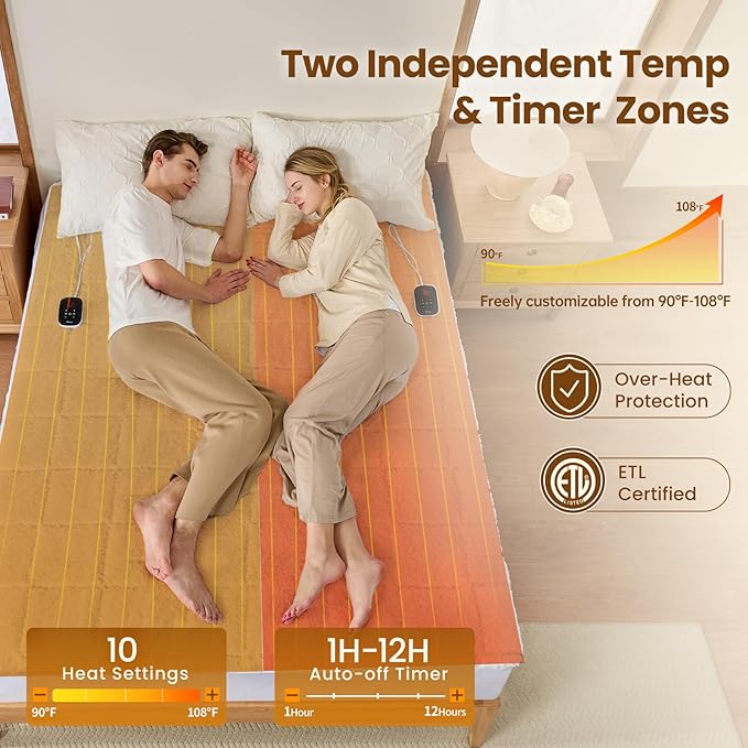 Bearhug Electric Heated Mattress Pads King Size 78”×80” Sherpa Bed Warmer with 16” Deep Pocket 10 Heat Settings 12-Hour Timer Machine Washable White