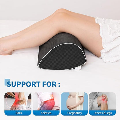 Knee Pillow for Back Sleeping – Ergonomic Memory Foam Cushion for Hip & Back Pain Relief – Leg Wedge Pillow for Spinal Alignment – Support for Side & Back Sleeping, Machine Washable Cover (Black)