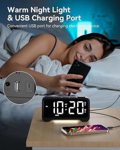 Alarm Clock for Kids Teens, Dynamic RGB Alarm Clock for Bedroom Bedside, Nightstand Desk Clock with Night Light, Large Numbers, 2 USB Phone Charger, Dimmer and Volume Control, Snooze, 12/24Hr