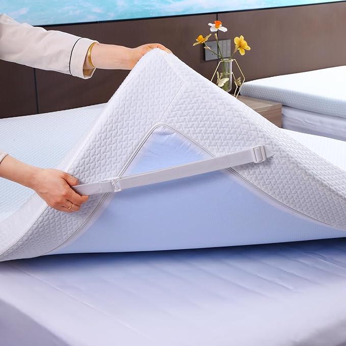 Mattress Topper Full Size, Memory Foam Mattress Topper Full 3 Inch High Density Mattress Pad Comfort Cooling, Bed Topper with Removable Cover, 4 Elastic Straps White, CertiPUR-US Certified