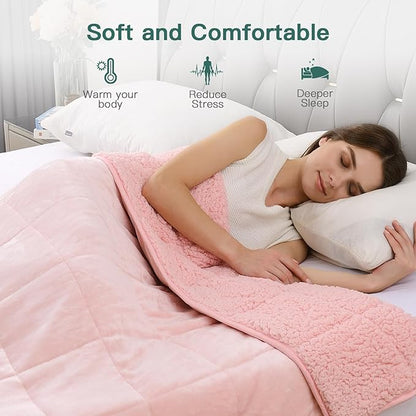 Lofus Weighted Blanket for Adults(20 lbs, 60" x 80"), Queen Size Heavy Blanket Machine Washable, Soft Weighted Blankets for Stress Relief and Sleep Promotion-Pink