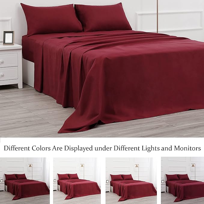 Bed Sheet Set- 3 Piece Bedding Sets(Twin,Burgundy) 1 Flat Sheet,1 Fitted Sheet and 1 Pillow Cases,100% Brushed Microfiber 1800 Luxury Bedding,Hypoallergenic,Soft & Fade Resistant