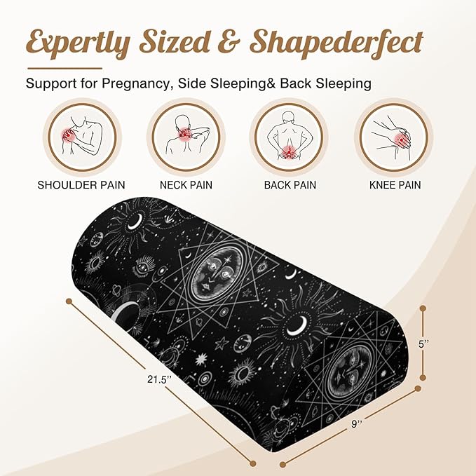 Knee Pillow for Back Sleeping – Half Moon Bolster Pillow for Legs,Under Knee While Sleeping Support, Leg & Back Pain Relief (21.5x9x5 Inches),Machine Washable Cover