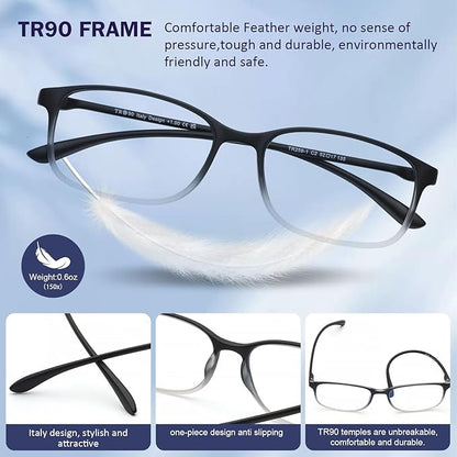 AQWANO 2.0 Computer Reading Glasses Men Women Blue Light Blocking, Lightweight TR90 Flexible Frame Readers Glasses Anti Glare, No Rubber Frames