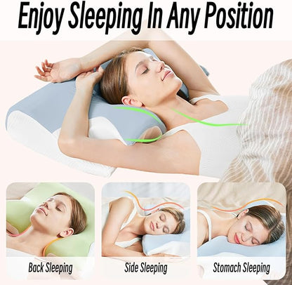 Ornatera Pillow, Restrelief Premium Ergonomic Pillow, Cleshy Ergonomic Pillow Silk Pillowcase, Memory Foam Ergonomic Pillows for Sleeping, Adjustable Cervical Pillow Cozy Sleeping(Blue)