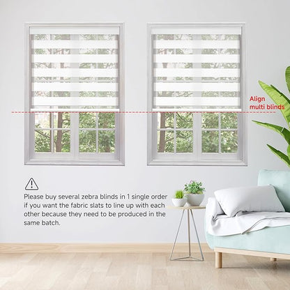 Motorized Zebra Blinds, Cordless Blackout Window Shades with Remote, Custom Dual Layer Smart Roller Shades Compatible with Alexa Google Assistant, Automatic Light Filtering Blinds,White
