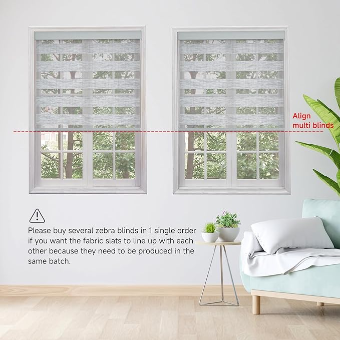 Cordless Motorized Zebra Blinds for Windows Blackout with Remote, Custom Dual Layer Smart Zebra Shades Work with Alexa Google, Automatic Electric Light Filtering Roller Sheer Shades, Grey