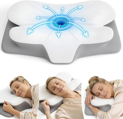 Cooling Cervical Pillow for Neck and Shoulder Pain Relief, Ergonomic Contour Memory Foam Neck Pillow, 2-in-1 Dual Height Orthopedic Bed Pillows for Side Back Stomach Sleepers, Washable Cover