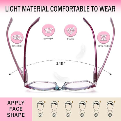 SIGVAN Ladies Reading Glasses Blue Light Blocking Spring Hinge Fashion Pattern Print Eyeglasses for Women