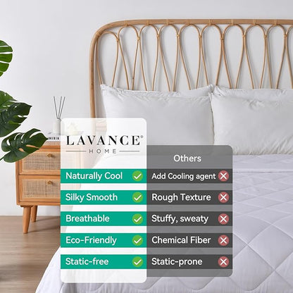 LAVANCE 100% Viscose Made from Bamboo Comforter Queen Size Lightweight Silky Down Alternative Duvet Insert Soft All Season Comforter - White, 90x90 Inches