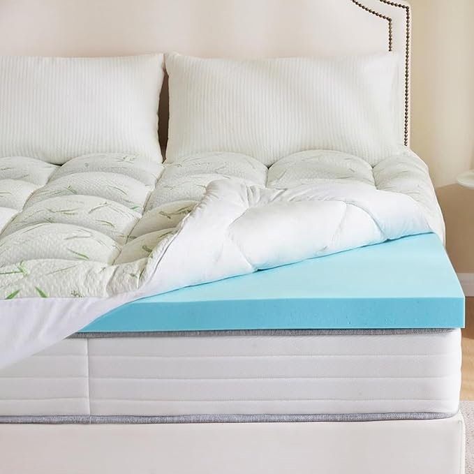 NEWBULIG Memory Foam Mattress Topper, Dual Layer Gel Memory Foam & Mattress Topper Queen for Pressure Relief and Medium Firm Support, CertiPur-US Certified