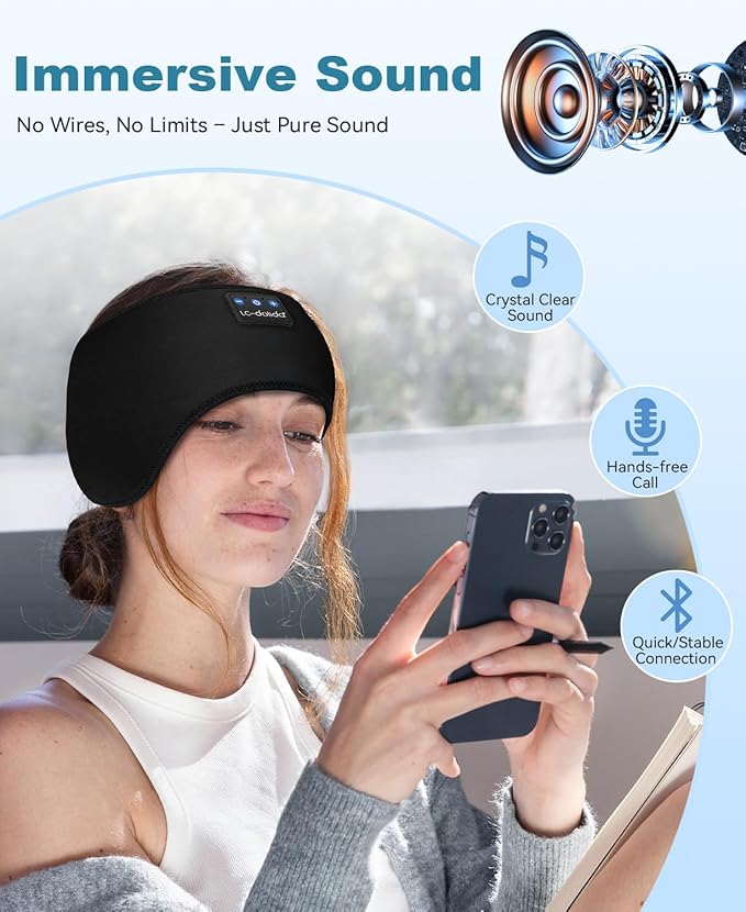 LC-dolida Sleep Headphones Ear Warmer Headband Bluetooth 5.4, Cold Weather Winter Headband Ear Covers for Gift Workout Ski Running Cycling