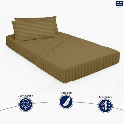 Taupe Stripe Folding Guest Bed Set - 1 Fitted Sheet 33"x75", 1 Flat Sheet 64"x94", 2 Pillow Cases 20"x30" Perfect for Cot, Rollaway Beds