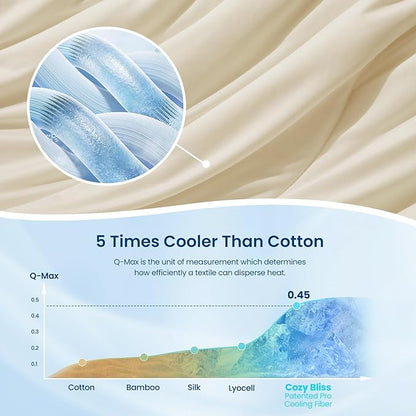 Cozy Bliss Deluxe Dual-Sided Cooling Comforter Twin Size, Ultra-Soft Lightweight Breathable Silky Cooling Blankets with Q-Max>0.45 for Bedroom, Hot Sleepers & Night Sweats, Khaki, 68"x90"