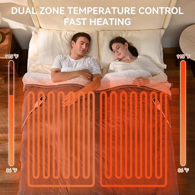 Heated Electric Blanket Queen Size 84"x90" Heating Blanket with Dual Control 9 Heating Levels 10 Timer Modes Auto Off, Fast Heating Over-Heat Protection Ultra Soft Flannel ETL Certified, Dark Gery