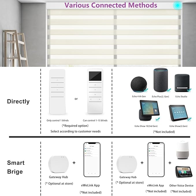 Changshade Smart Motorized Zebra Blinds Remote Control for Indoor Door Windows Light Filtering, Custom Size Shades Electric Power Automatic Compatible with Alexa, Google Home, Apple Homekit, Beige