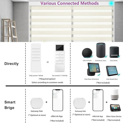 Changshade Smart Motorized Zebra Blinds Remote Control for Indoor Door Windows Light Filtering, Custom Size Shades Electric Power Automatic Compatible with Alexa, Google Home, Apple Homekit, Beige