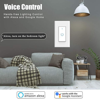 Double Smart Home Light Switch - Dual WiFi Wall Switch, Single Pole, Needs Neutral Wire - Compatible With Alexa Google Assistant