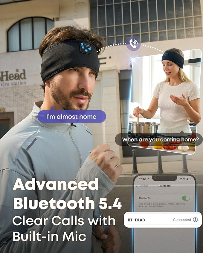Sleep Headphones Bluetooth 5.4 Headband, Wireless Sleep Headphones with Built-in HD Stereo Speakers for Side Sleepers, Sweatproof Sports Headband for Workout Running Cool Gadget Unique Gifts for Men