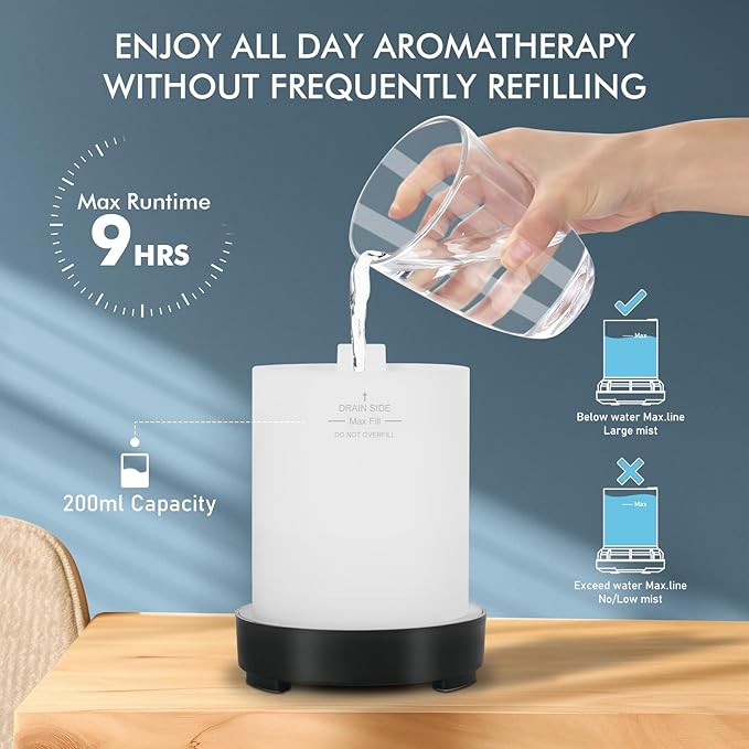 Essential Oil Diffuser Aroma Diffuser- 200 ml Art Glass Ultrasonic Cool Mist Oil Diffuser for Aromatherapy Auto Shut-Off Protection & 7 Colors Changed LED Light for Home Office Decor & Gift (200ml)