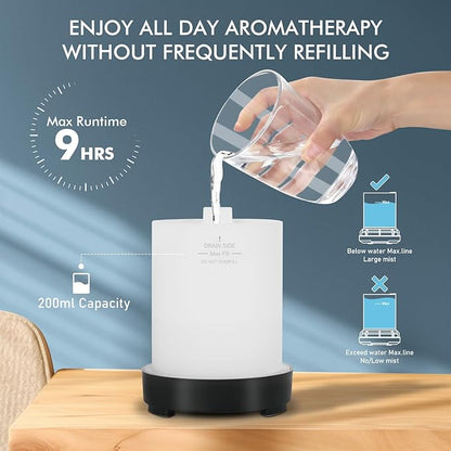 Essential Oil Diffuser Aroma Diffuser- 200 ml Art Glass Ultrasonic Cool Mist Oil Diffuser for Aromatherapy Auto Shut-Off Protection & 7 Colors Changed LED Light for Home Office Decor & Gift (200ml)