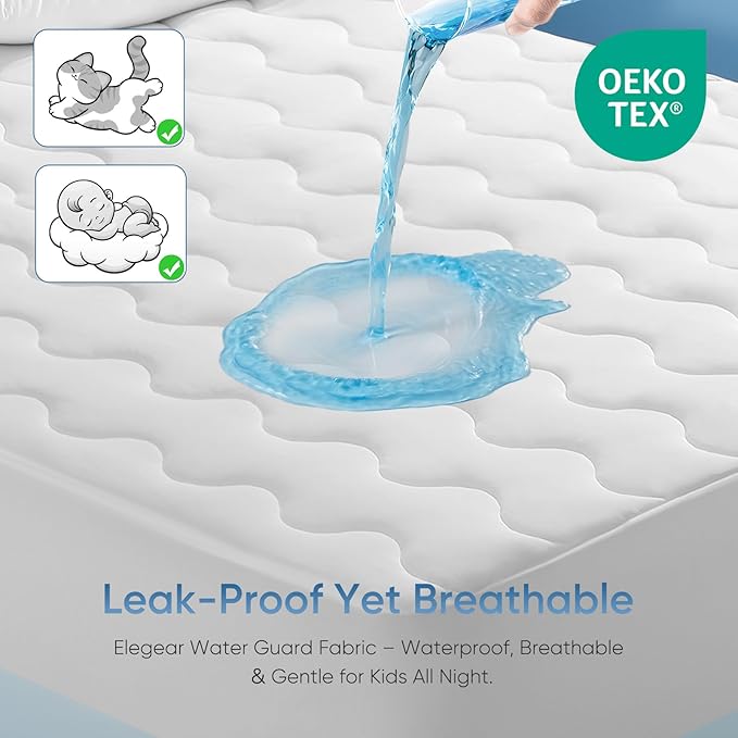 Elegear Queen Cooling Mattress Pad for Hot Sleepers, Waterproof Cold Mattress Topper with TriSupport 3D Tech Balanced Support & Enhanced Breathability, Soft Fluffy Bed Protector Deep Pocket Up to 16"