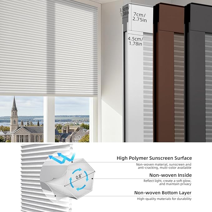 ZSTARR Motorized Skylight Shades Blackout Cellular Honeycomb Electric Blinds with Solar Panel Cordless Rechargeable with Remote for Roof and Slanted Windows Custom Size (LF Frost White)