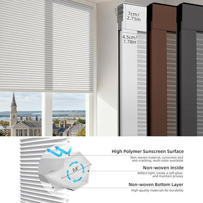 ZSTARR Motorized Skylight Shades Blackout Cellular Honeycomb Electric Blinds with Solar Panel Cordless Rechargeable with Remote for Roof and Slanted Windows Custom Size (LF Frost White)