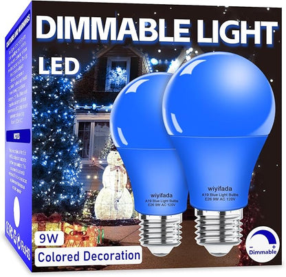 2 Pack A19 LED Blue Light Bulbs,120V E26 Christmas Blue LED Lights 9W Replace up to 100W,Dimmable Colored Light Bulbs for Thanksgiving Day, Home Lighting, Party Decoration, Holiday Lighting