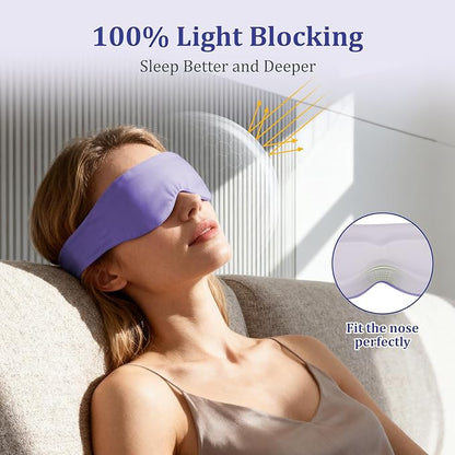 Silk Sleep Mask for Women & Men - 2 Pack Eye Masks for Sleep, 100% Blackout Sleeping Mask, 3D Zero Pressure Side Sleeper Night Blindfold Eye Cover for Travel Nap Couple (Purple & Blue)