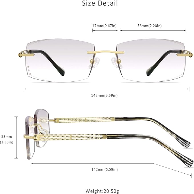 LifeArt Blue Light Blocking Glasses,Computer Reading Glasses,Rimless Frame Tinted Lens with Diamond,Stylish for Men (+3.50 Magnification)