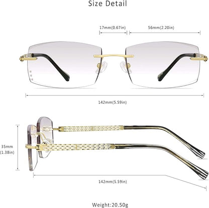 LifeArt Blue Light Blocking Glasses,Computer Reading Glasses,Rimless Frame Tinted Lens with Diamond,Stylish for Men (+2.50 Magnification)