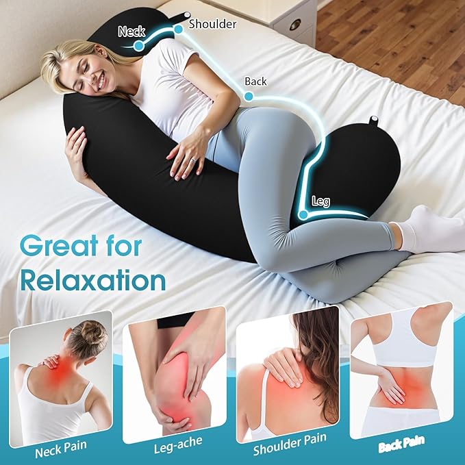 Body Pillow, Long Pillow, Memory Foam Body Pillow, C-Shaped Side Sleep Pillow, Machine Washable Pillowcase, Black-47”×10”