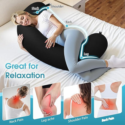 Body Pillow, Long Pillow, Memory Foam Body Pillow, C-Shaped Side Sleep Pillow, Machine Washable Pillowcase, Black-47”×10”