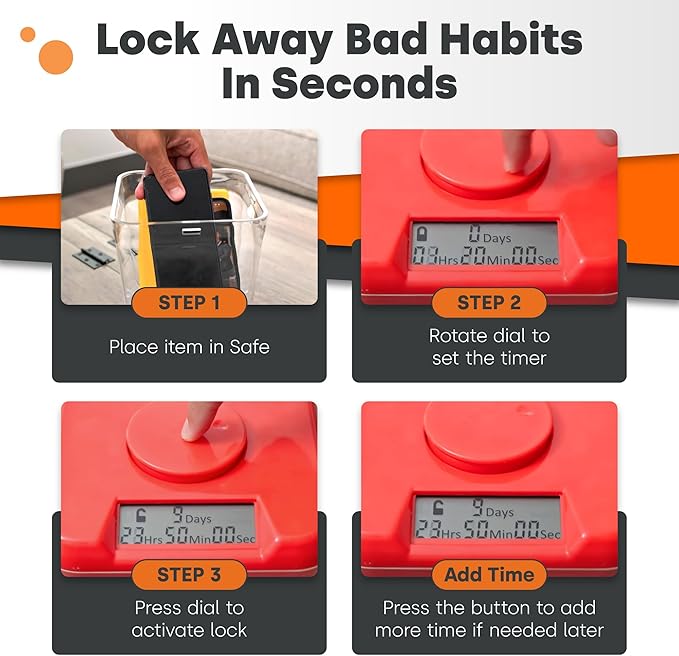 KSafe Timer Lock Box for Phones, Snacks & Medications - Cell Phone Jail & Food Safe with Timer - Time Locking Container for Better Habits & Addiction Management (Mini, White Lid + 3.0” Clear Base)