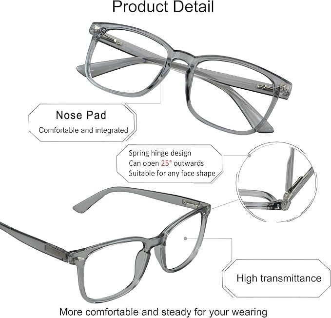 YEIN Progressive Multifocus Reading Glasses, Spring Hinge Blue Light Blocking Glasses for Women Men, No Line Multifocal Readers with Clear Lenses (+0.50/+2.75 magnification)