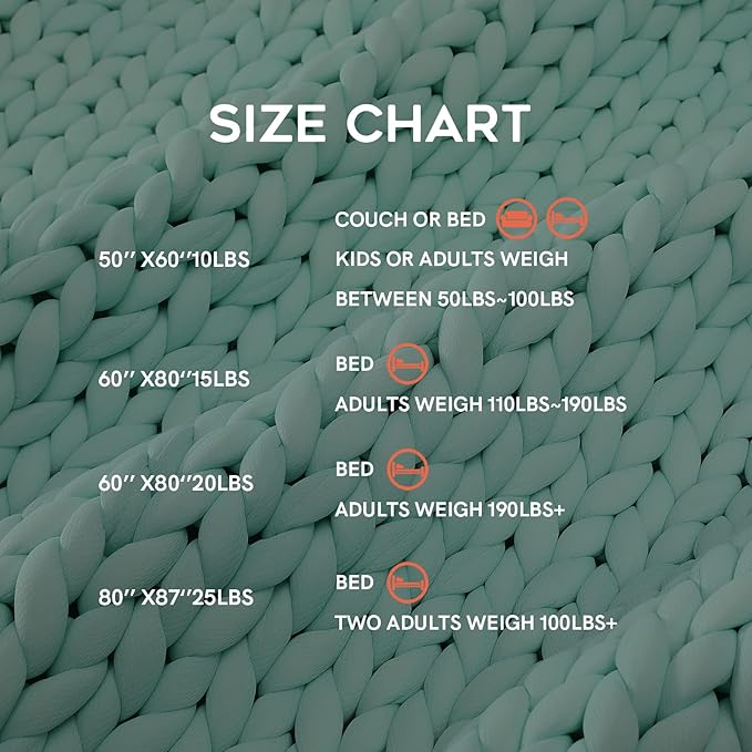 YnM Cooling Weighted Blanket, Handmade Chunky Yarn Knitted Design, Temperature Regulating and Breathable, Machine Washable Throw for Sleep or Home Decor (Menthe Green, 80x87 Inch, 25lbs)