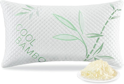 Shredded Memory Foam Pillow, Cooling Pillow King Size 1 Pack Adjustable Firm Bamboo Bed Pillow for Hot, Side, Back and Stomach Sleepers
