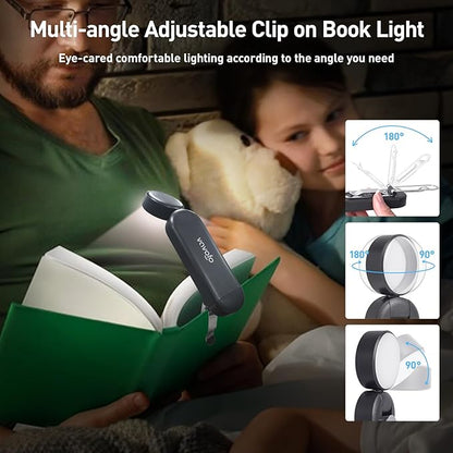 VAVOFO USB Rechargeable Book Light, Blue Light Blocking, Amber Clip-On Bookmark Shaped Reading Light, Eye Care 6 LEDs With 9 Lighting Modes for Bookworms (Grey)