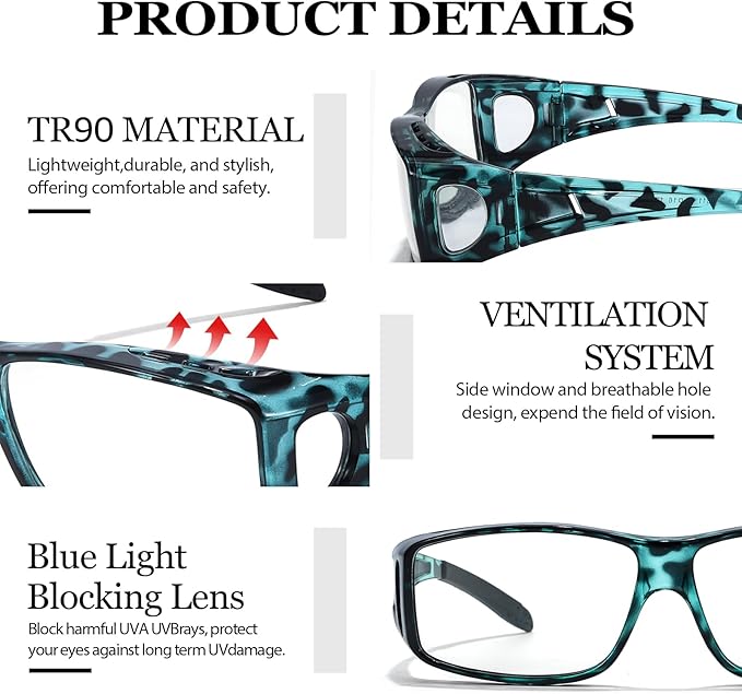 LVIOE Fit Over Blue Light Blocking Glasses and Computer Eyewear- Wear Over Prescription Glasses/Reading Glasses/RX Glasses