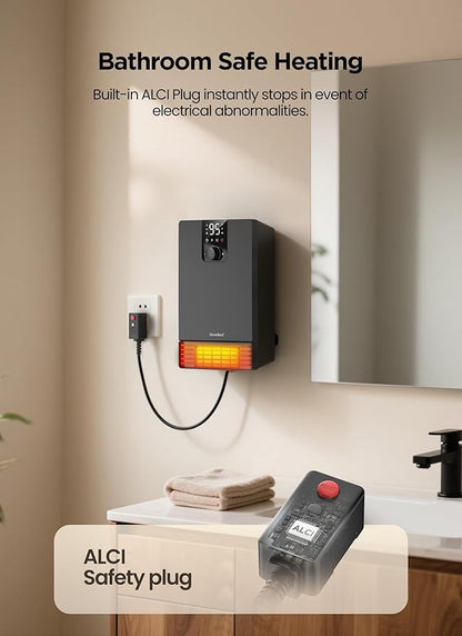 GiveBest Smart Wall Heater, 1500W Fast Heating Electric Space Heater for Indoor Use, 3 Heating Modes, Adjustable Thermostat, 24H Timer, Easy Mounted for Bedroom, Office, Home, Black
