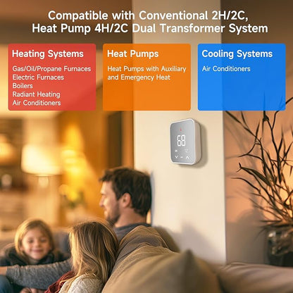 WiFi Smart Thermostat for House with C-Wire Adapter, Programmable Thermostat Compatible with Alexa and Google Assistant,Remote Control Tuya/Smart Life, Energy Saving, C-Wire Require