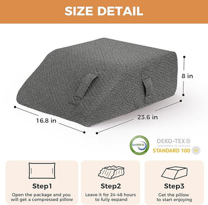 Leg Pillow Elevation Blood Circulation, Leg Elevating Pillows for After Surgery, Sleeping, Memory Foam Wedge Pillow for Legs Swelling, Foot Knee Pillow for Back Pain, 23.6×16.8×8in, Dark Grey