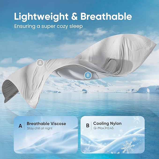 Snuggle Sac Natural Viscose Cooling Comforter Twin Size, Lightweight Breathable Silky Cooling Bedding with Q-Max>0.45 for Bedroom, Home Decor, Hot Sleepers & Night Sweats, Cool Gray 68"x90"