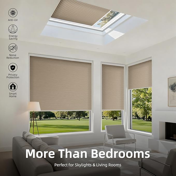 ZSTARR Motorized Skylight Shades Blackout Cellular Honeycomb Electric Blinds with Solar Panel Cordless Rechargeable with Remote for Roof and Slanted Windows Custom Size (LF Coffee)
