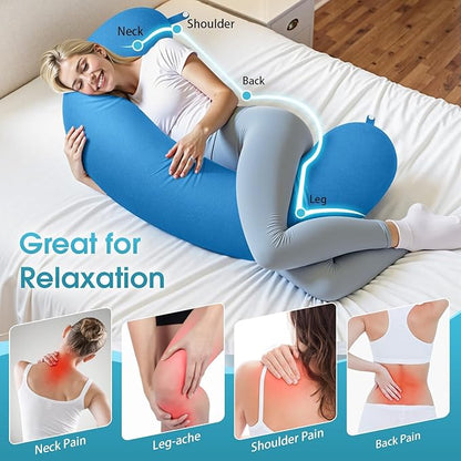 Body Pillow, Long Pillow, Memory Foam Body Pillow, C-Shaped Side Sleep Pillow, Machine Washable Pillowcase, Light Blue-47”×10”